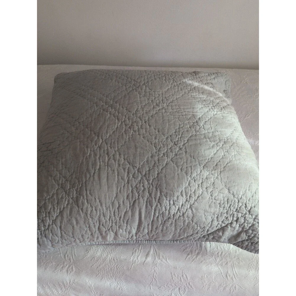 Restoration Hardware Belgian Linen Euro Feather Down Pillow+ Sham Fog Gray/Blue